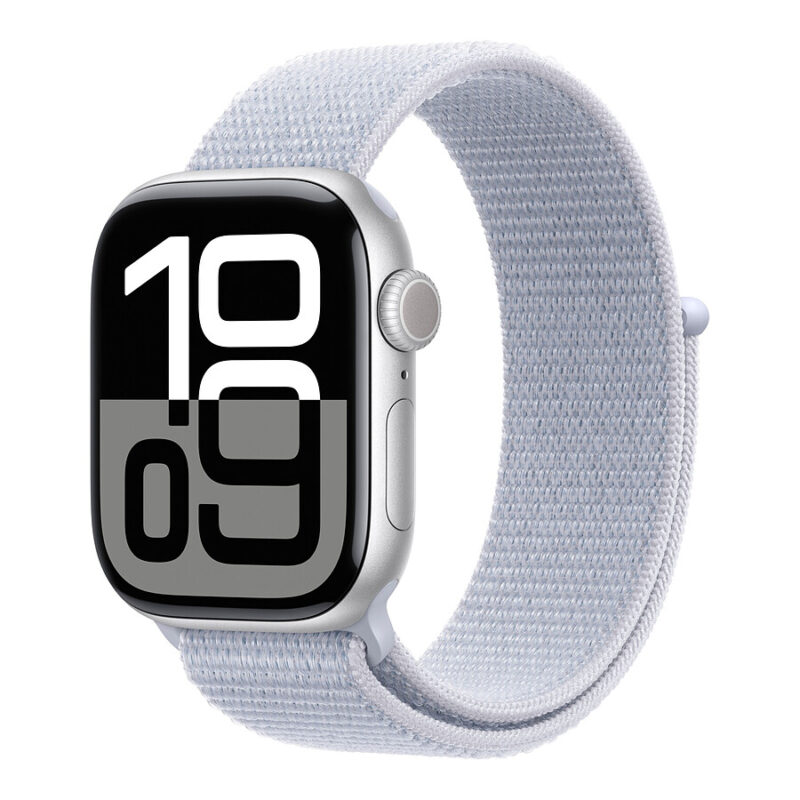 Apple Watch Series 10 GPS – Silbernes Aluminium – Textil-Sportarmband Cloud Blue – 42 mm – Bild 2