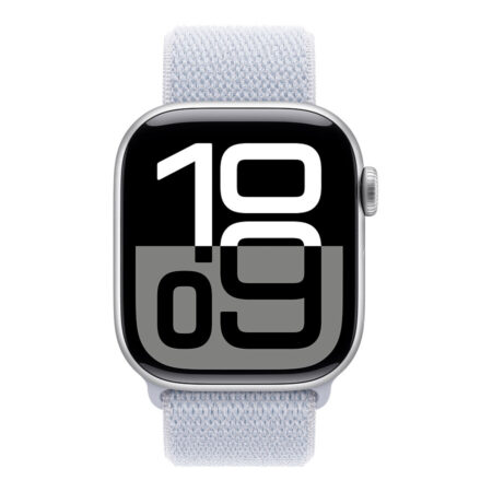 Apple Watch Series 10 GPS – Silbernes Aluminium – Textil-Sportarmband Cloud Blue – 42 mm